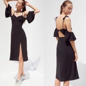 Urban Outfitters Boardwalk Off The Shoulder Black Midi Dress